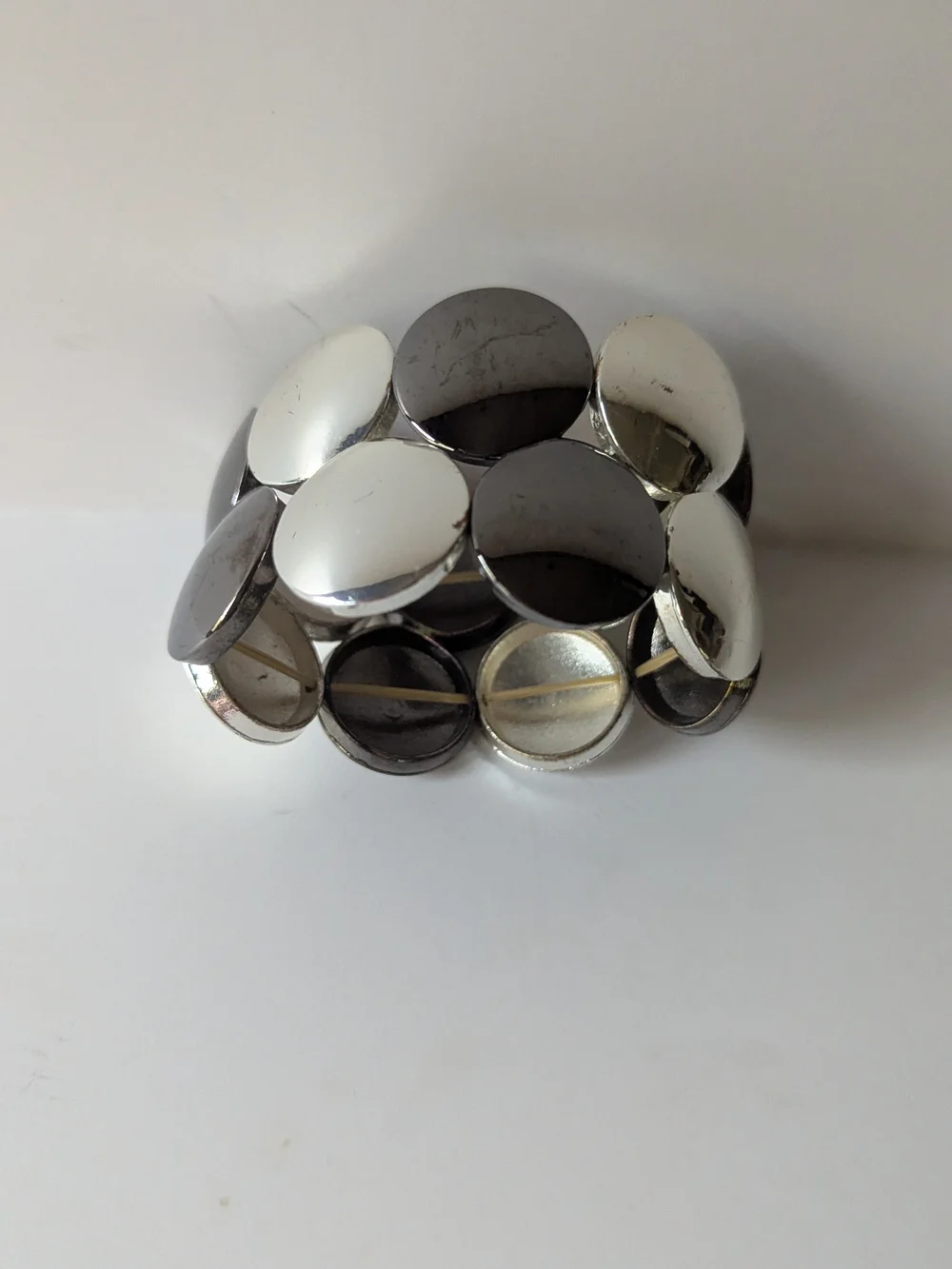 Round Metallic Stretch Bracelet in Silver and Gunmetal